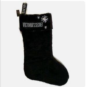 Victoria’s Secret Black Faux Fur Rhinestones Christmas Festive Holiday Stocking